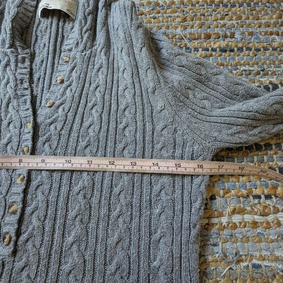 Vtg Aeropostale Gray Cable Knit Henley Hoodie Sweater Y2K Retro L Flaws Elana Gi - Picture 7 of 8